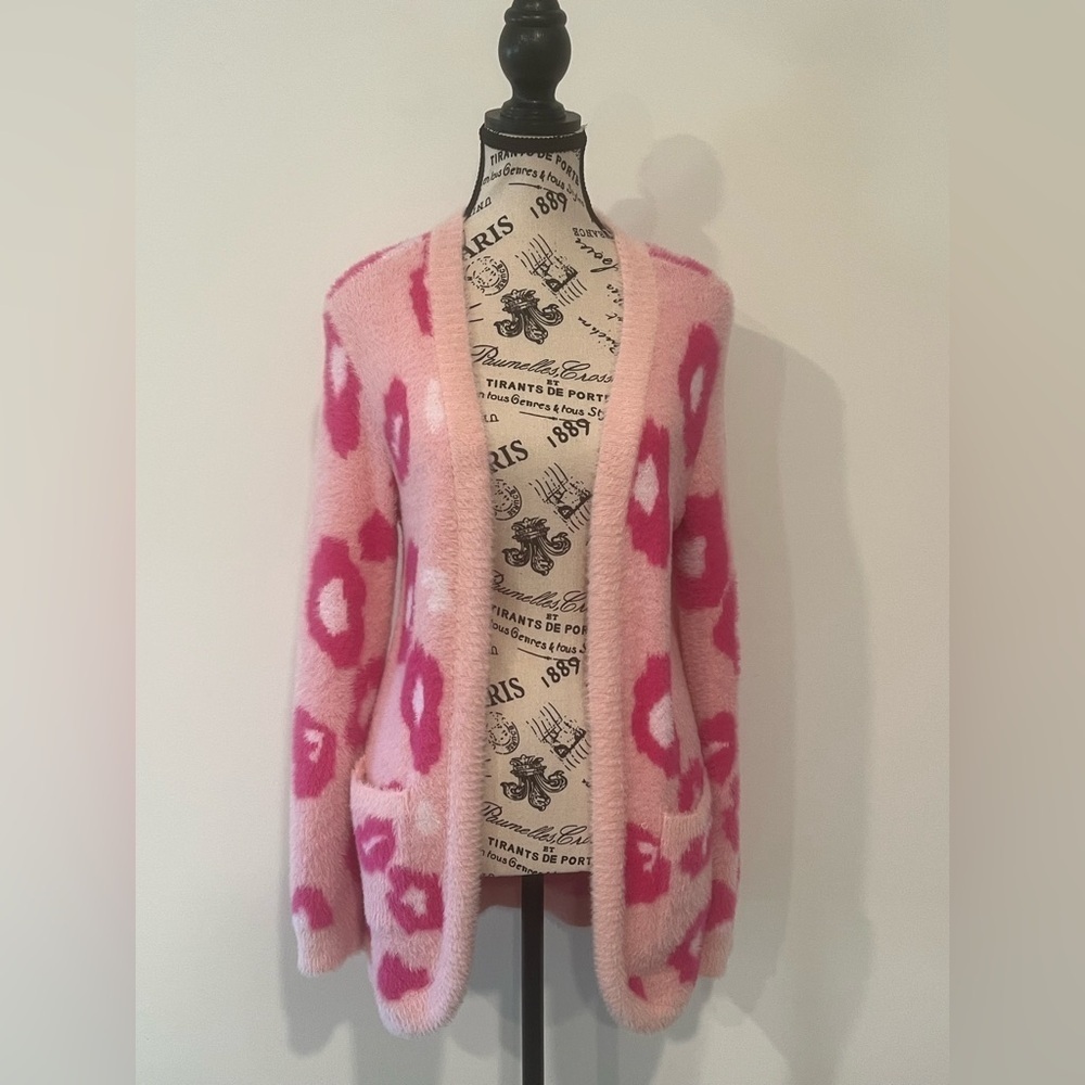 Crown & Ivy Kids Pink Leopard Cardigan, XL